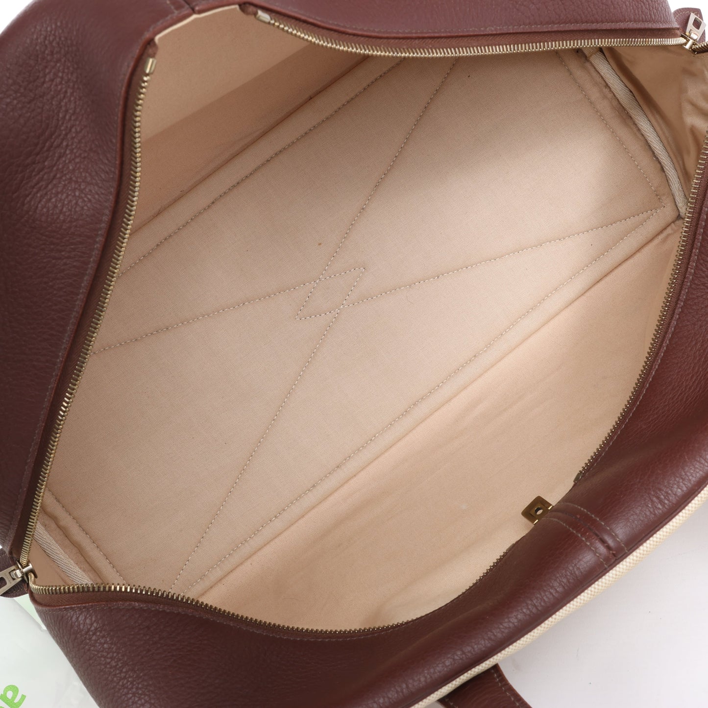 HERMES Victoria 43 Taurillon x Toile Travel Bag in Brown x Beige