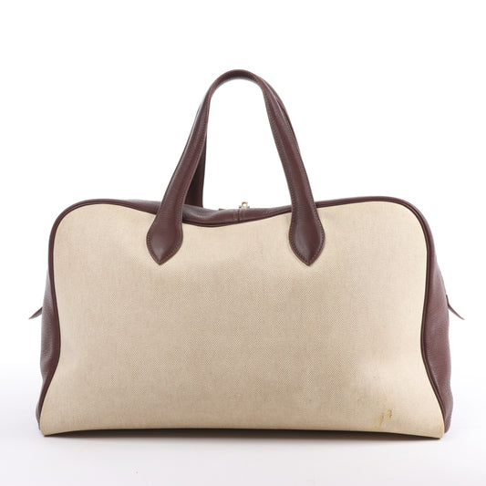 HERMES Sac de voyage Victoria 43 Taurillon x Toile en Marron x Beige