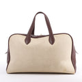 HERMES Victoria 43 Taurillon x Toile Travel Bag in Brown x Beige