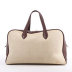 HERMES Victoria 43 Taurillon x Toile Travel Bag in Brown x Beige