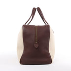 HERMES Victoria 43 Taurillon x Toile Travel Bag in Brown x Beige