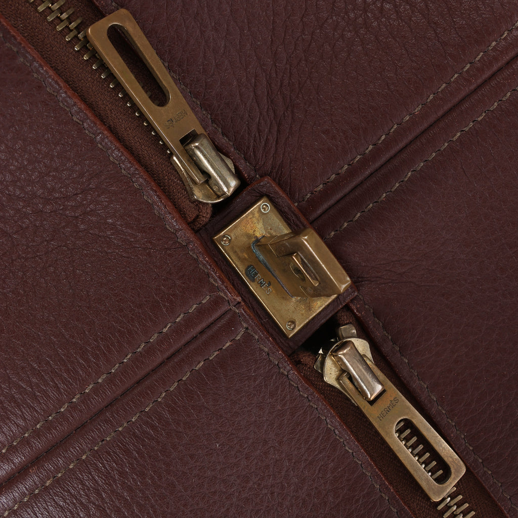 HERMES Victoria 43 Taurillon x Toile Travel Bag in Brown x Beige
