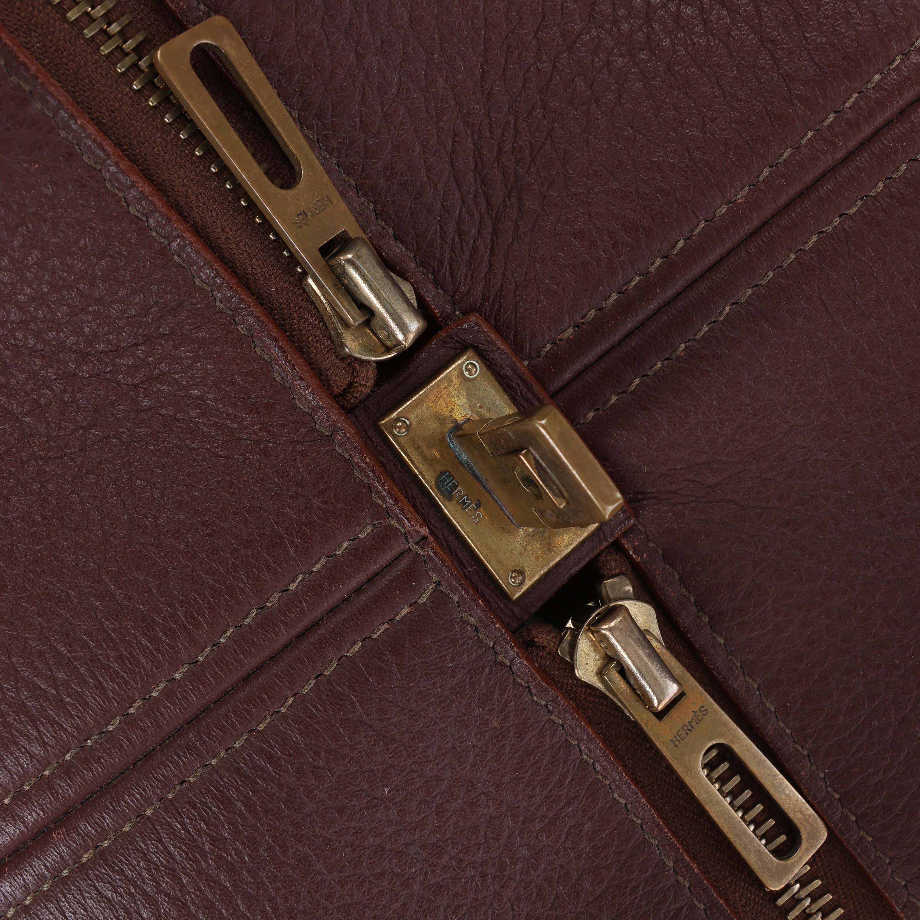 HERMES Victoria 43 Taurillon x Toile Travel Bag in Brown x Beige