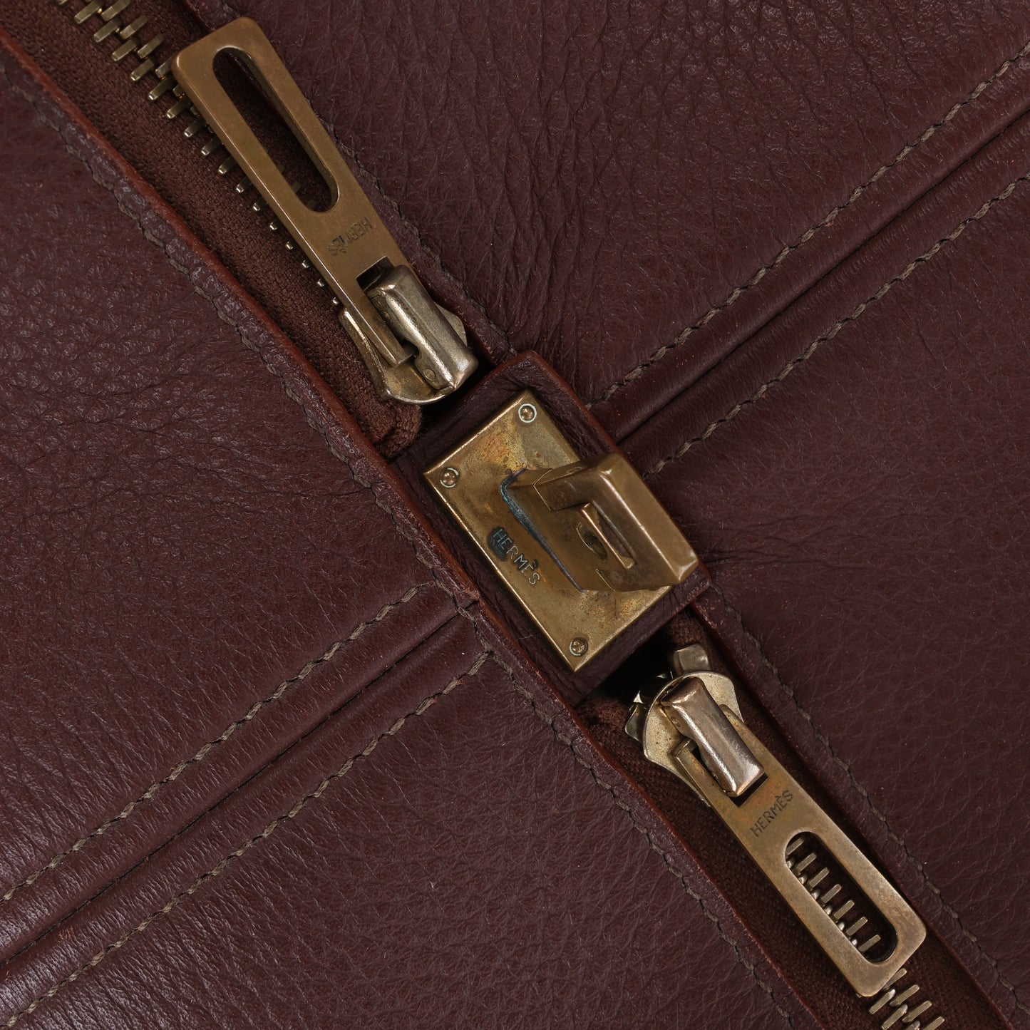 HERMES Victoria 43 Taurillon x Toile Travel Bag in Brown x Beige