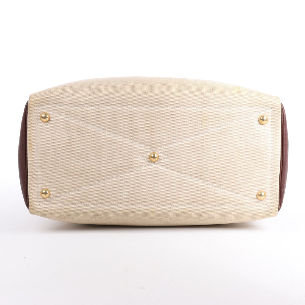 HERMES Victoria 43 Taurillon x Toile Travel Bag in Brown x Beige
