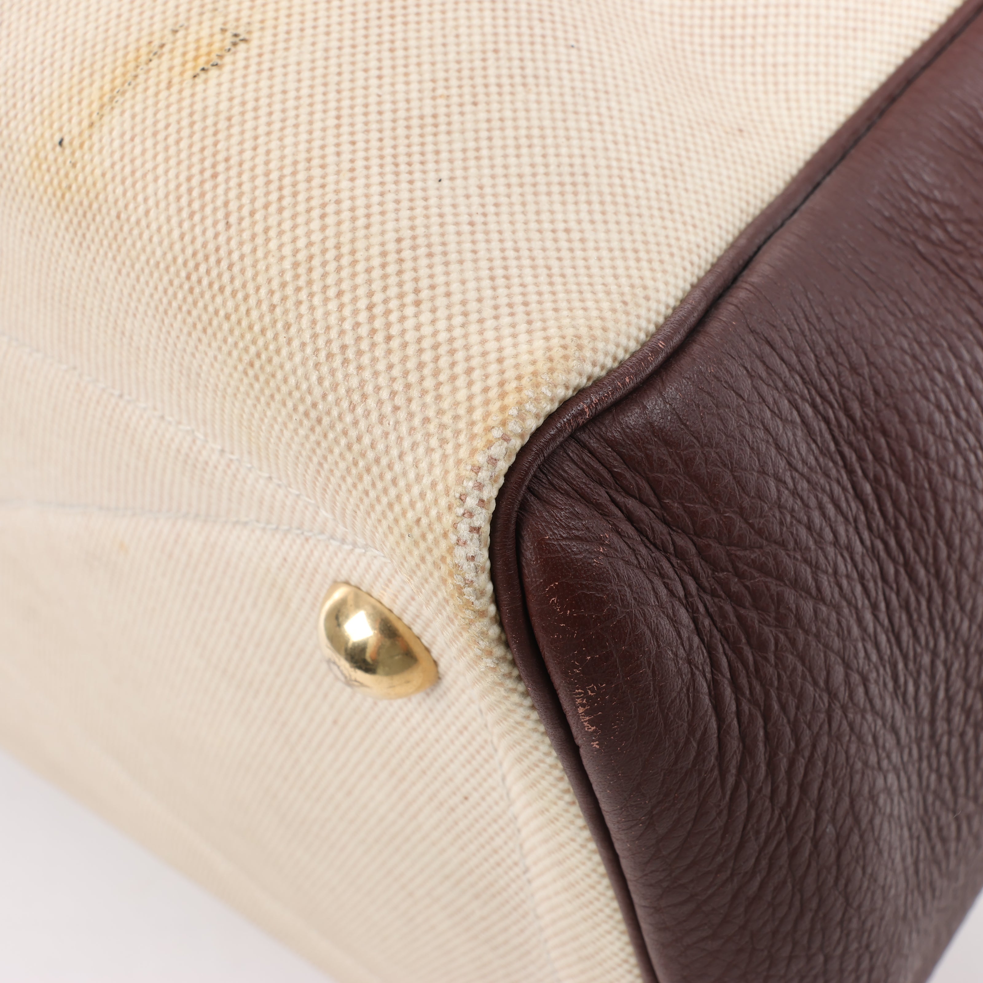HERMES Victoria 43 Taurillon x Toile Travel Bag in Brown x Beige