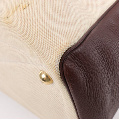 HERMES Victoria 43 Taurillon x Toile Travel Bag in Brown x Beige