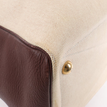 HERMES Victoria 43 Taurillon x Toile Travel Bag in Brown x Beige