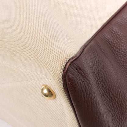 HERMES Victoria 43 Taurillon x Toile Travel Bag in Brown x Beige