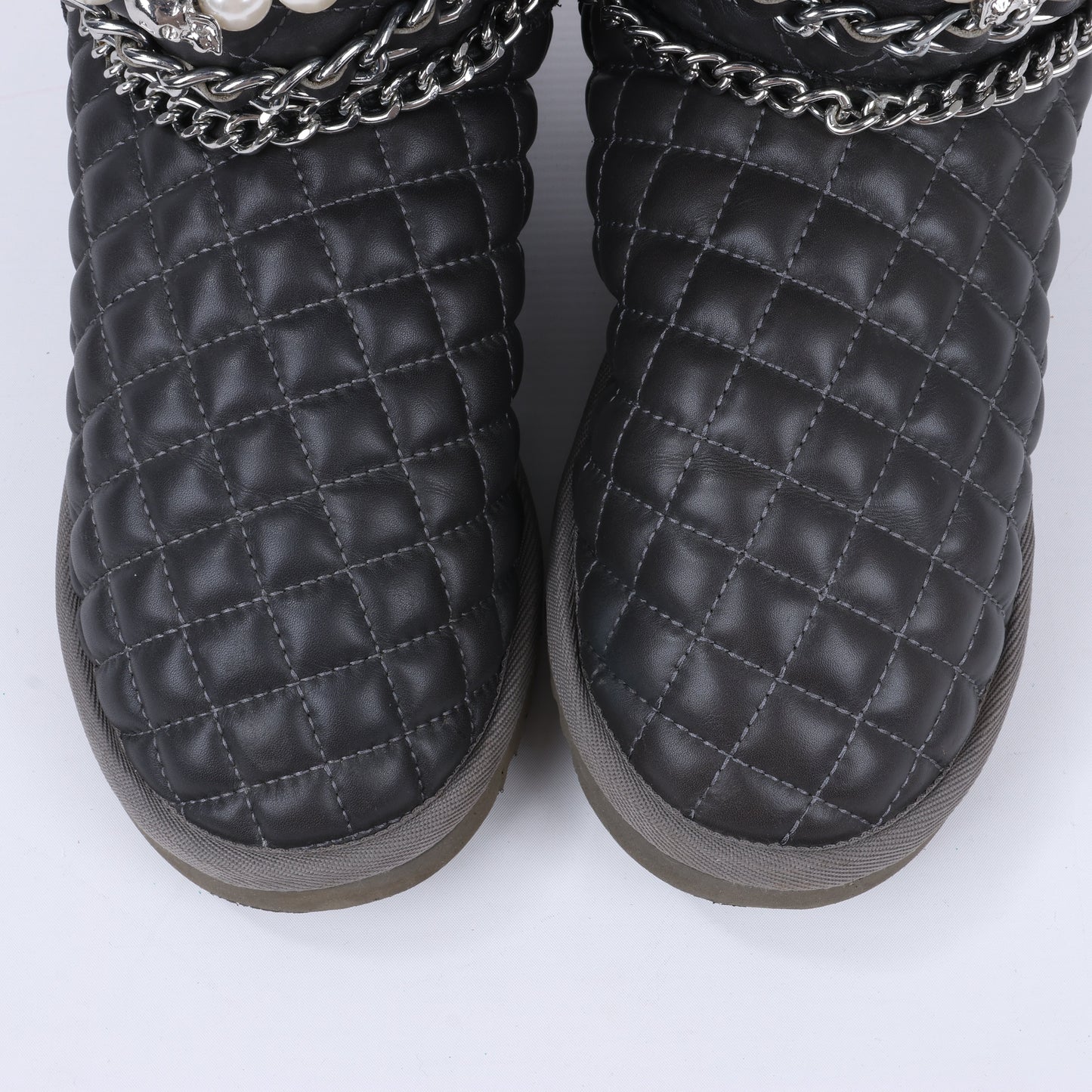 Philipp Plein Leather Ankle Boots Silver Metal Accessories with Skull Chains, Size 37 EU