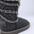 Philipp Plein Leather Ankle Boots Silver Metal Accessories with Skull Chains, Size 37 EU