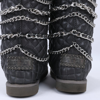 Philipp Plein Leather Ankle Boots Silver Metal Accessories with Skull Chains, Size 37 EU
