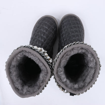 Philipp Plein Lederstiefeletten, Silberfarbene Metall-Accessoires mit Totenkopfketten, Größe 37 EU