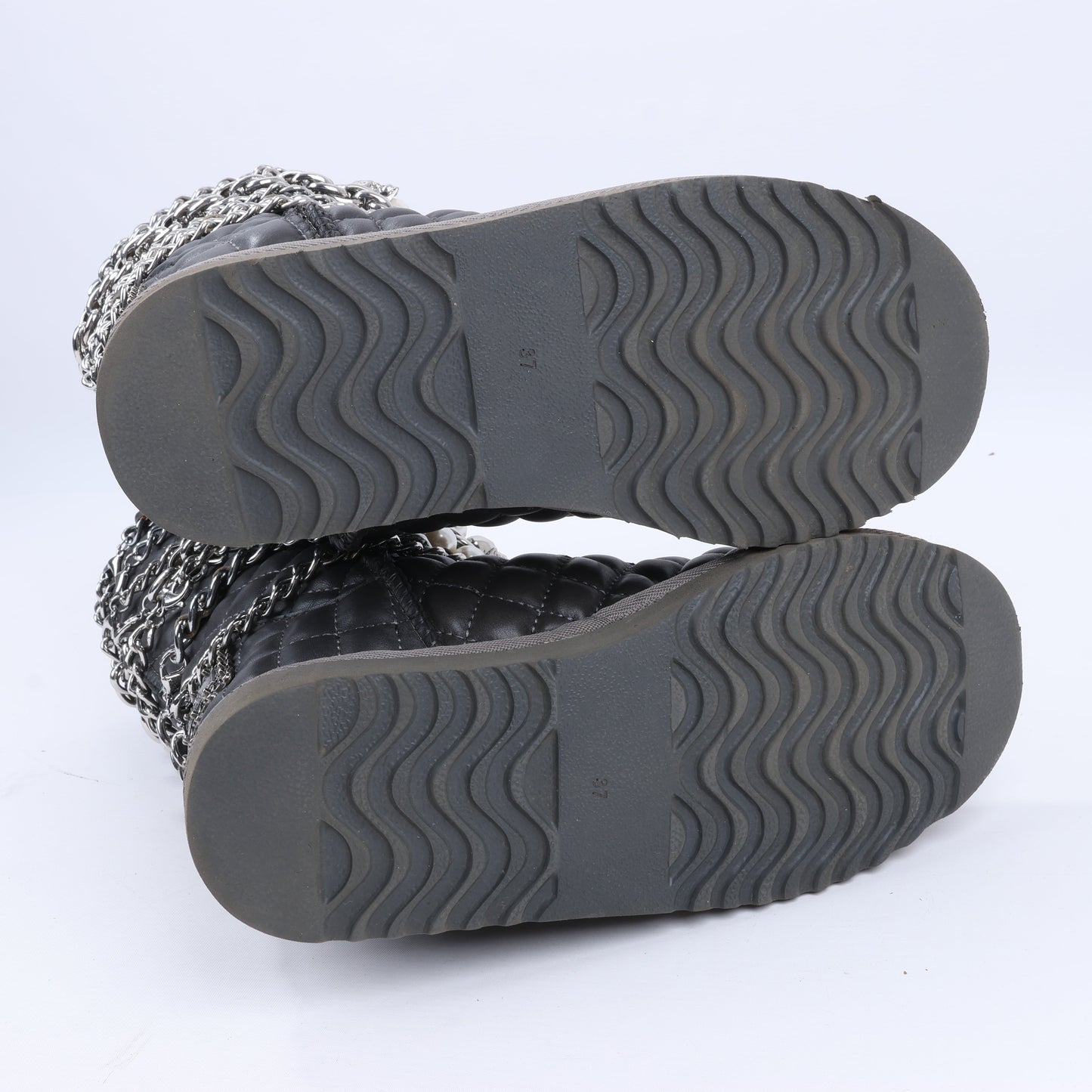 Philipp Plein Leather Ankle Boots Silver Metal Accessories with Skull Chains, Size 37 EU