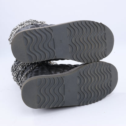 Philipp Plein Leather Ankle Boots Silver Metal Accessories with Skull Chains, Size 37 EU