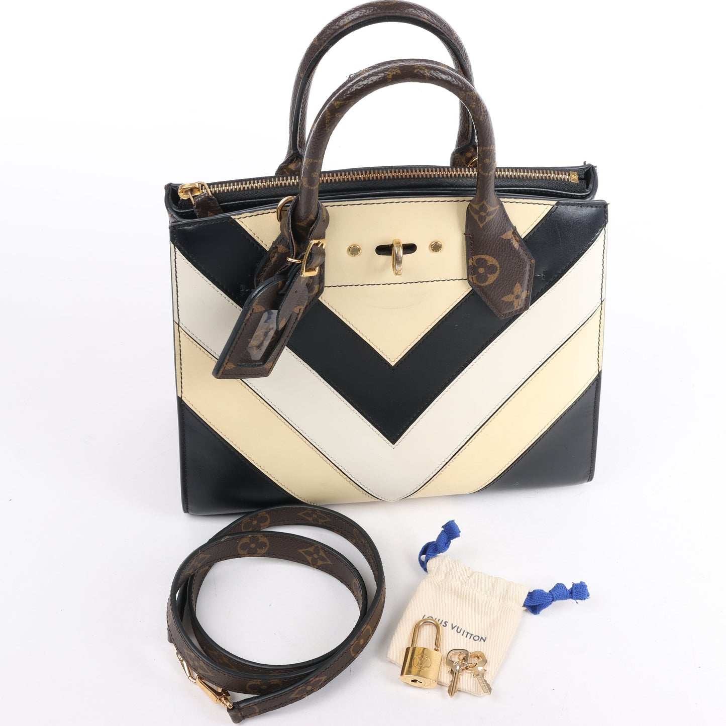 Louis Vuitton LV Logo City Steamer PM Handbag in Beige x Black