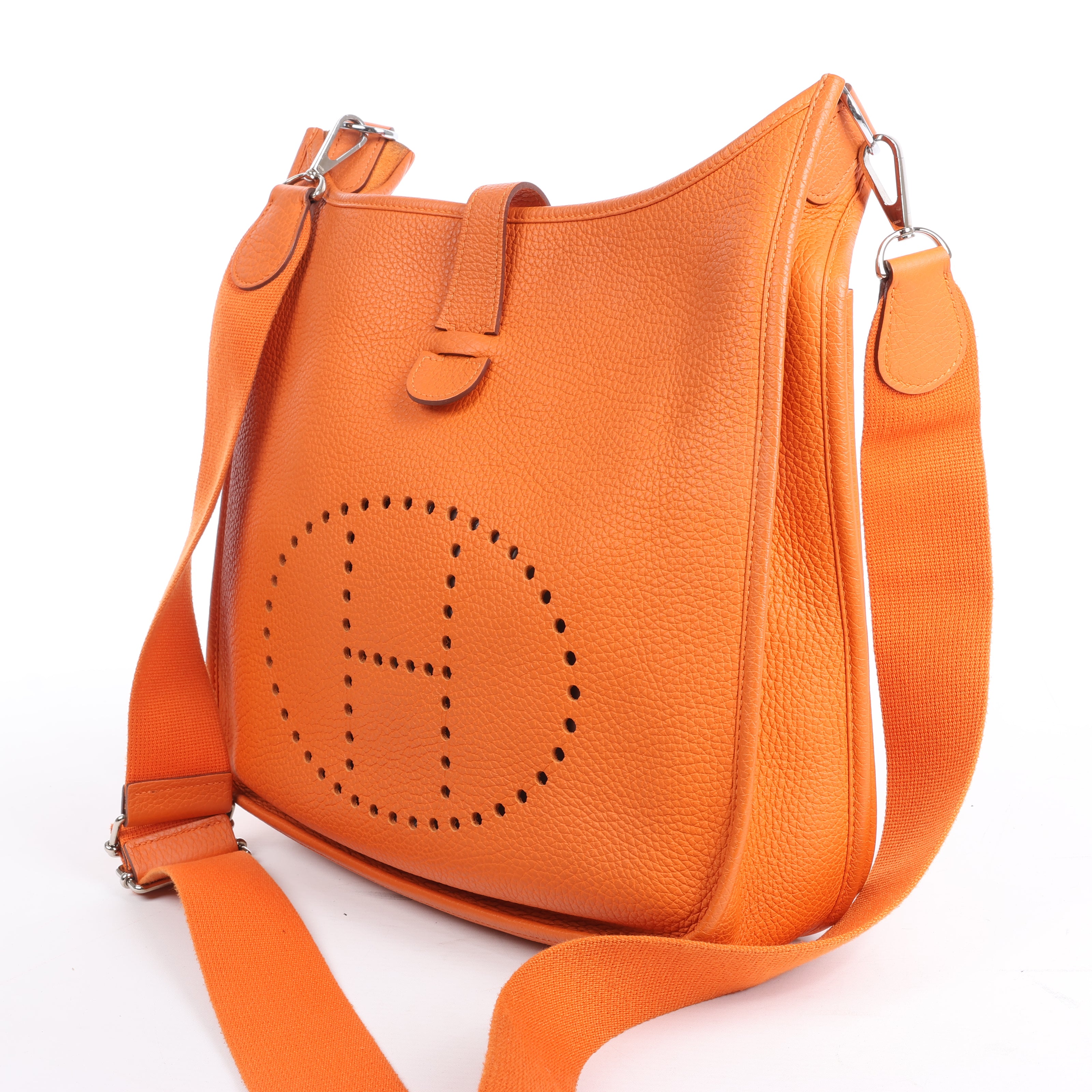 HERMES Evelyne 1 33 GM Taurillon Clemence Orange Silver Metal Fittings Shoulder bag  □JO: 2011