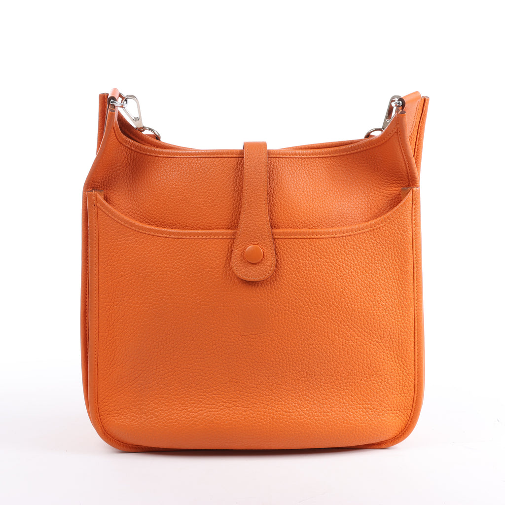 HERMES Evelyne 1 33 GM Taurillon Clemence Orange Silver Metal Fittings Shoulder bag  □JO: 2011