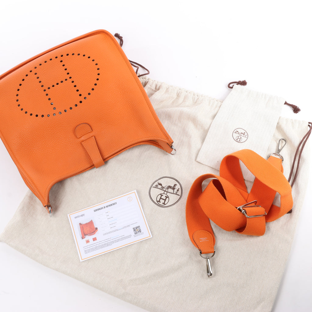 HERMES Evelyne 1 33 GM Taurillon Clemence Orange Silver Metal Fittings Shoulder bag  □JO: 2011