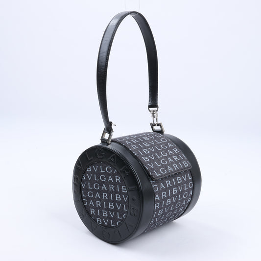 BVLGARI B.Zero 1 Denim- und Lederhandtasche in Schwarz x Marineblau 