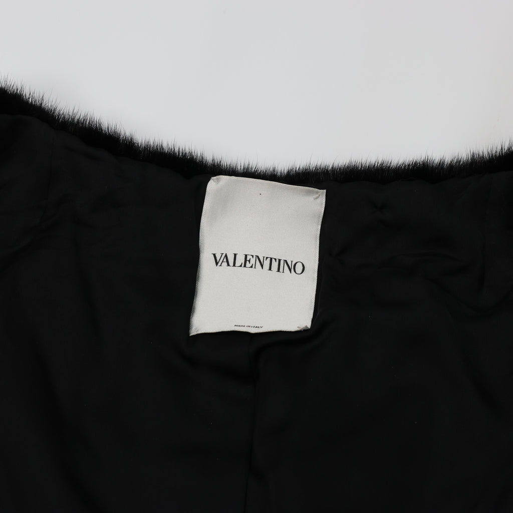Valentino Black Mink Fur Capelet with Crystal Embellishments - Elegant Evening Wear
