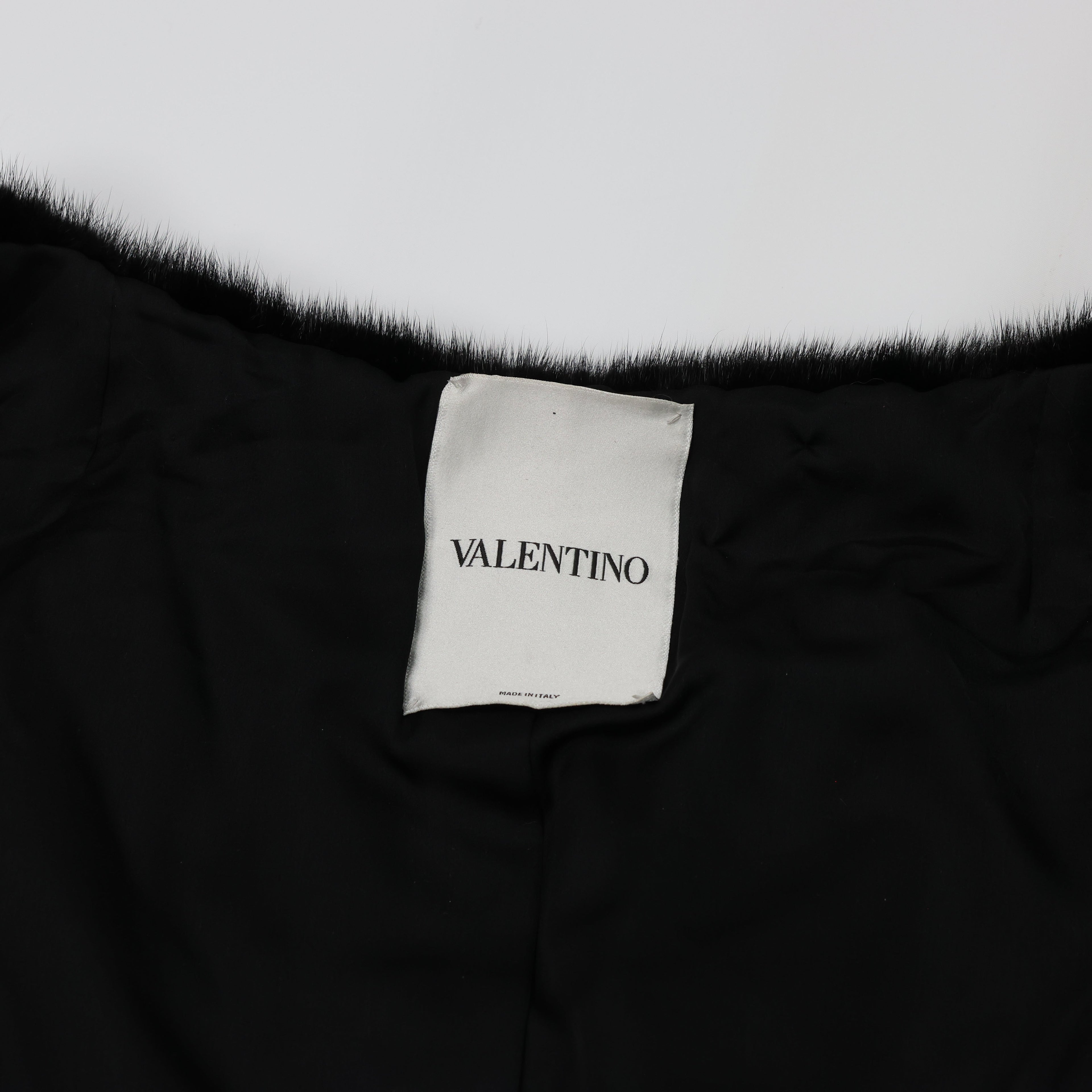 Valentino Black Mink Fur Capelet with Crystal Embellishments - Elegant Evening Wear