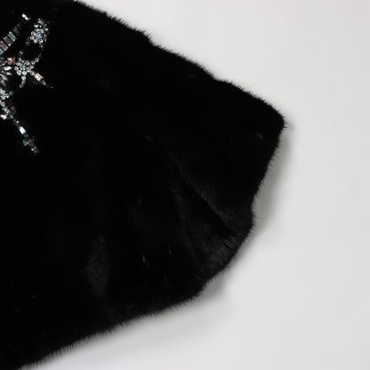 Valentino Schwarzes Nerzpelz-Capelet mit Kristallverzierungen - Elegante Abendgarderobe