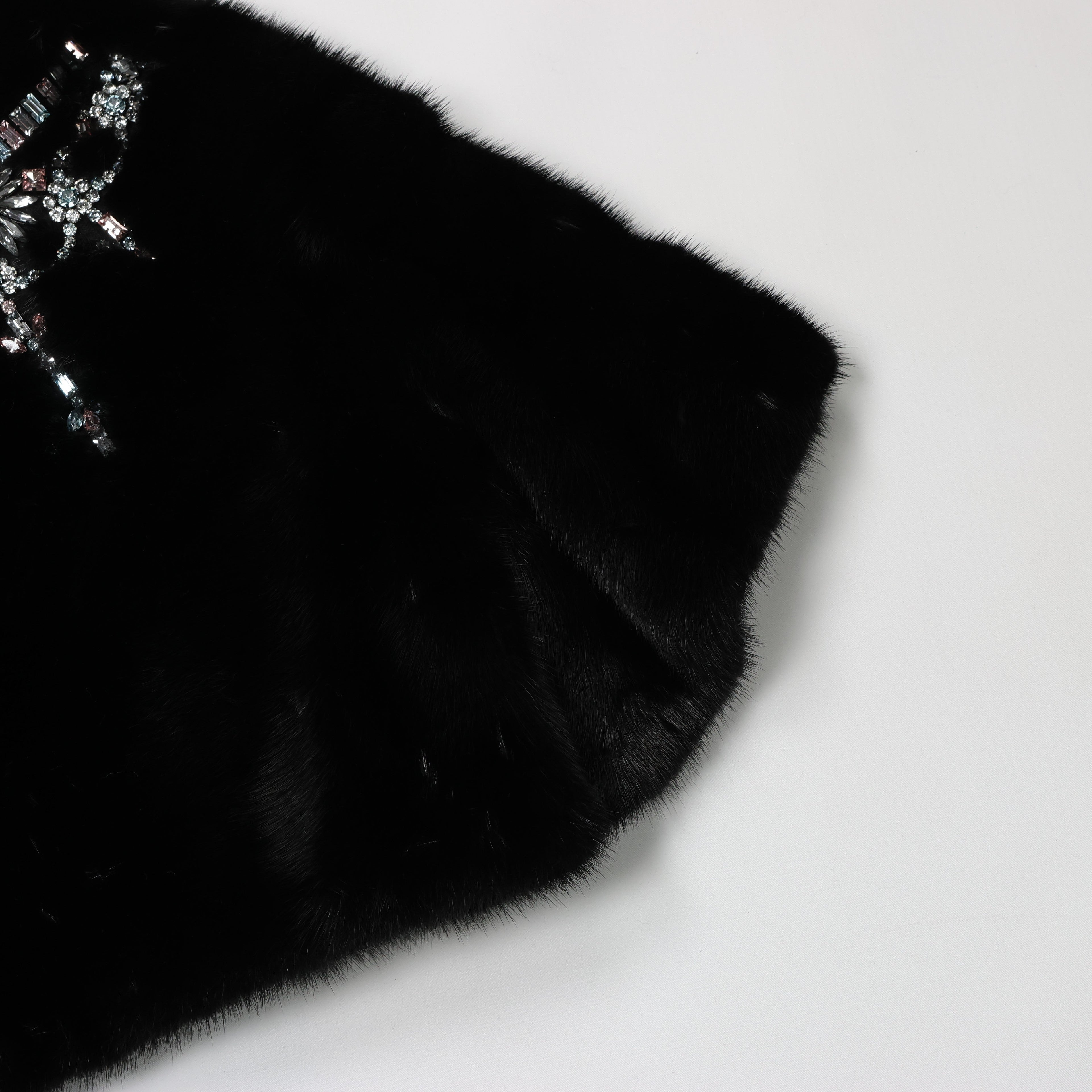 Valentino Black Mink Fur Capelet with Crystal Embellishments - Elegant Evening Wear