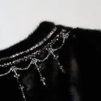 Valentino Black Mink Fur Capelet with Crystal Embellishments - Elegant Evening Wear