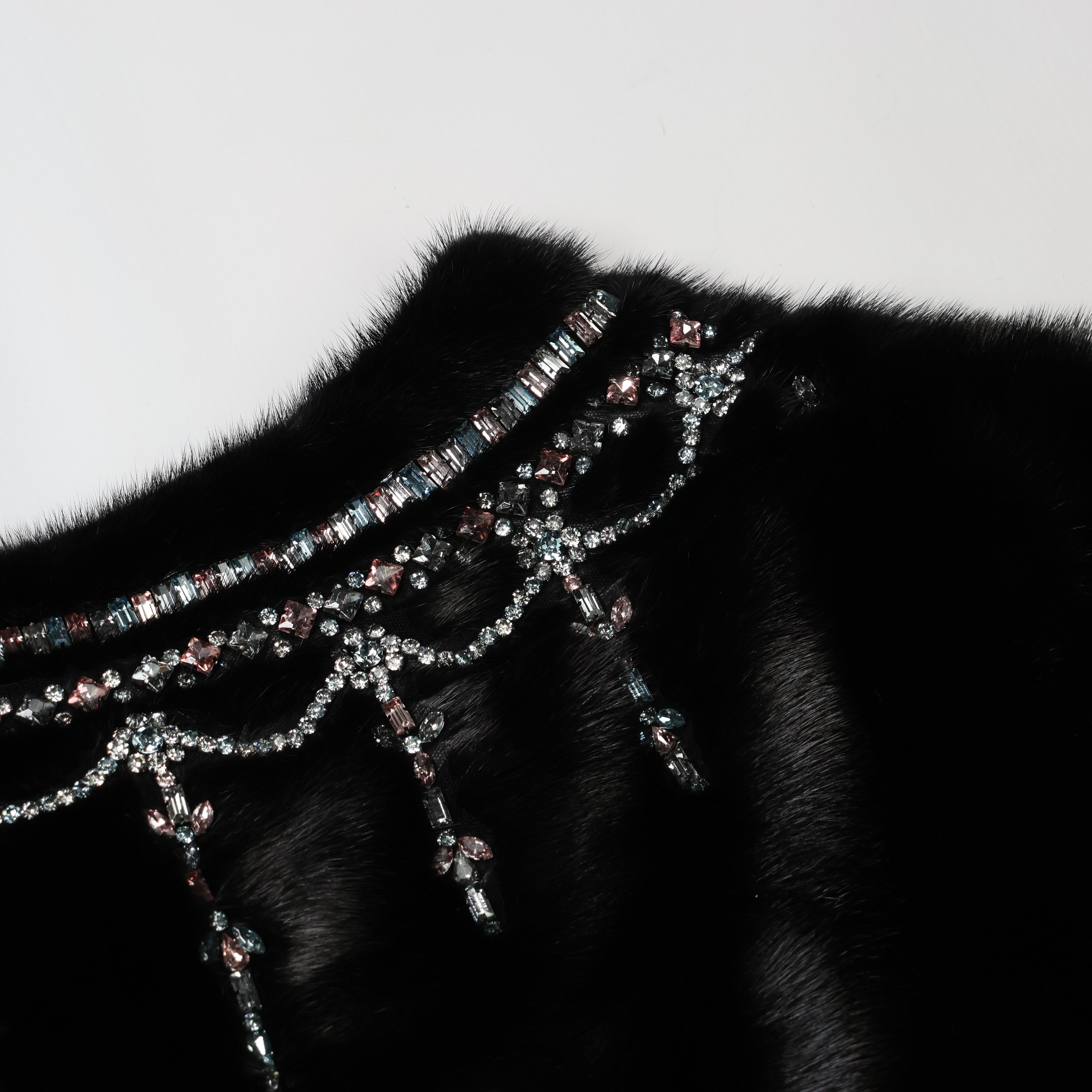 Valentino Black Mink Fur Capelet with Crystal Embellishments - Elegant Evening Wear