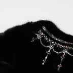 Valentino Black Mink Fur Capelet with Crystal Embellishments - Elegant Evening Wear
