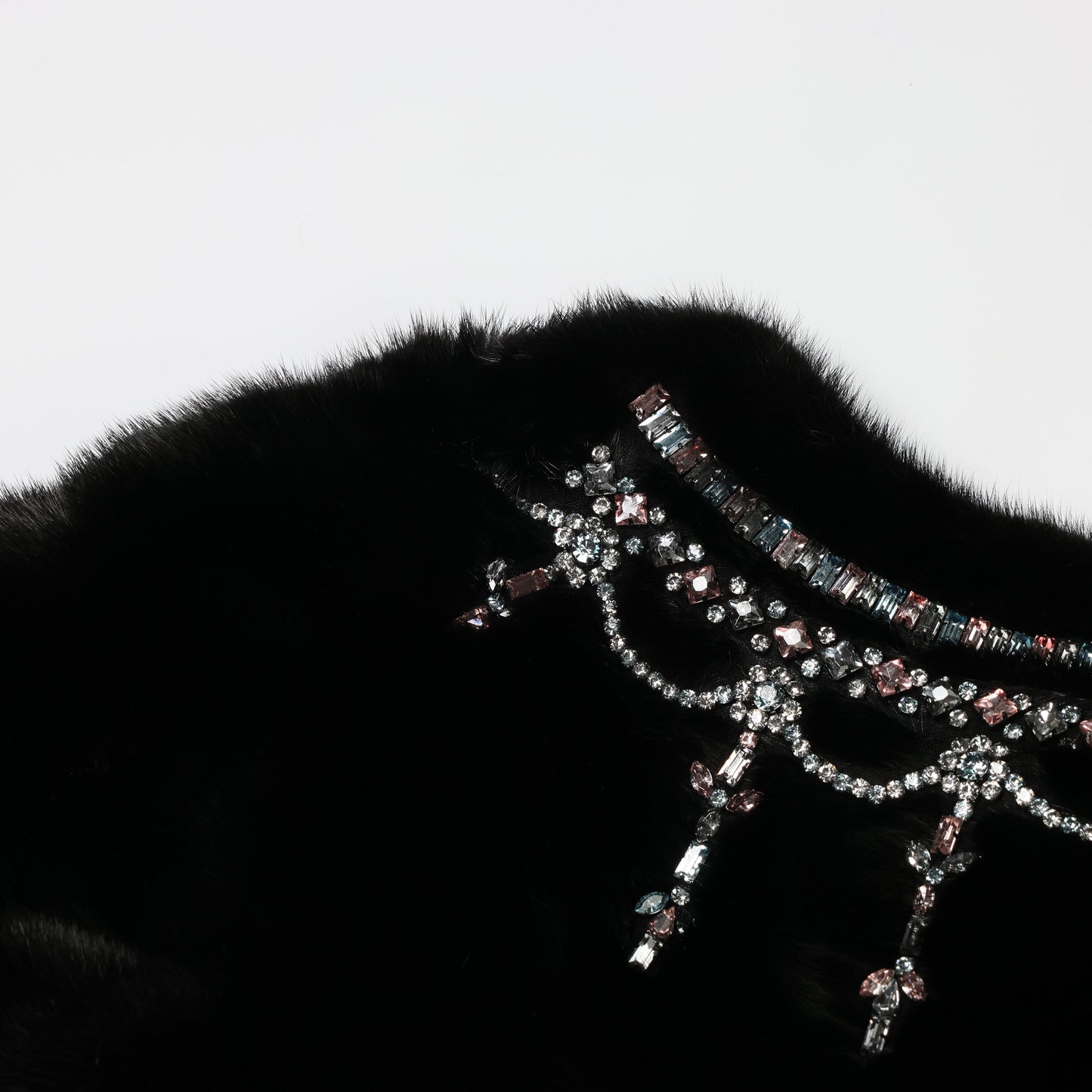 Valentino Black Mink Fur Capelet with Crystal Embellishments - Elegant Evening Wear
