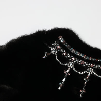 Valentino Schwarzes Nerzpelz-Capelet mit Kristallverzierungen - Elegante Abendgarderobe