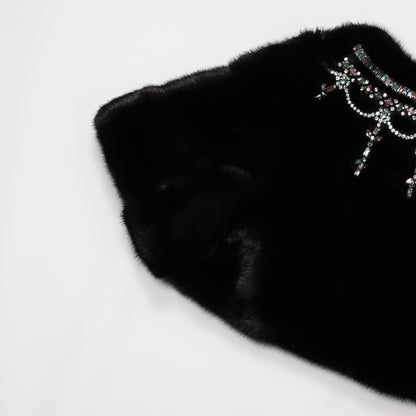 Valentino Schwarzes Nerzpelz-Capelet mit Kristallverzierungen - Elegante Abendgarderobe