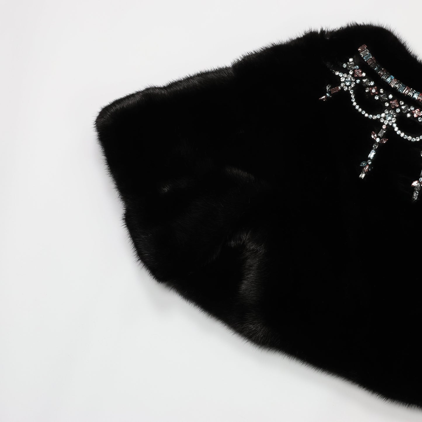 Valentino Black Mink Fur Capelet with Crystal Embellishments - Elegant Evening Wear