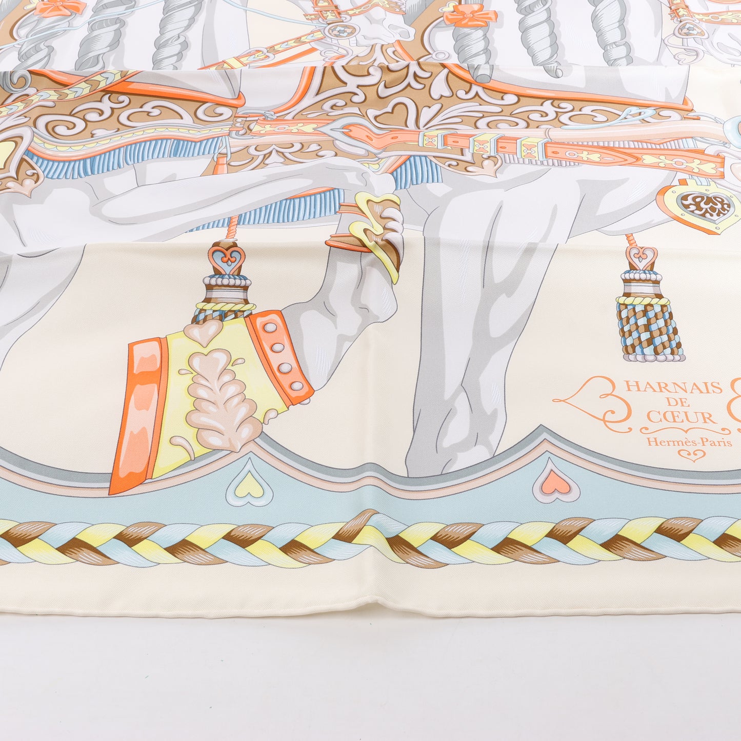 Hermes Carré 90 "HARNAIS DE COEUR" Silk handkerchief in Multicolor