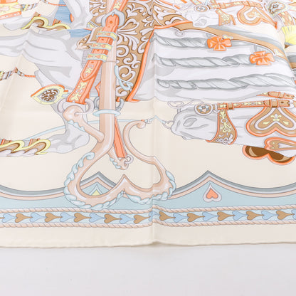 Hermes Carré 90 "HARNAIS DE COEUR" Mouchoir en soie multicolore