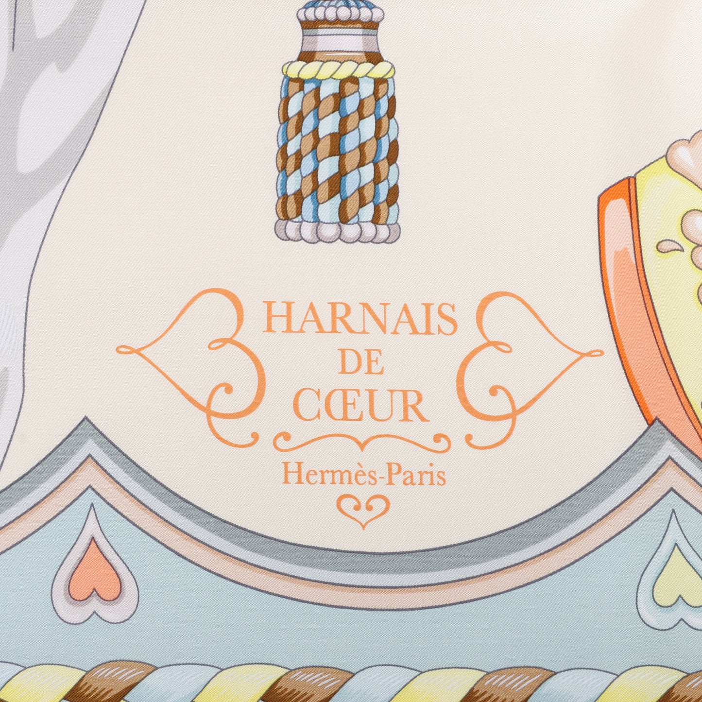 Hermes Carré 90 "HARNAIS DE COEUR" Mouchoir en soie multicolore