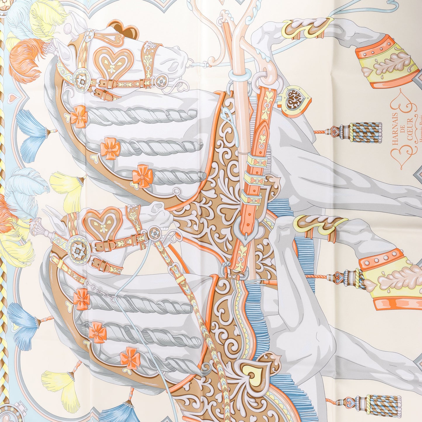 Hermes Carré 90 "HARNAIS DE COEUR" Mouchoir en soie multicolore