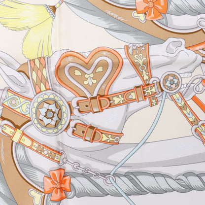 Hermes Carré 90 "HARNAIS DE COEUR" Mouchoir en soie multicolore