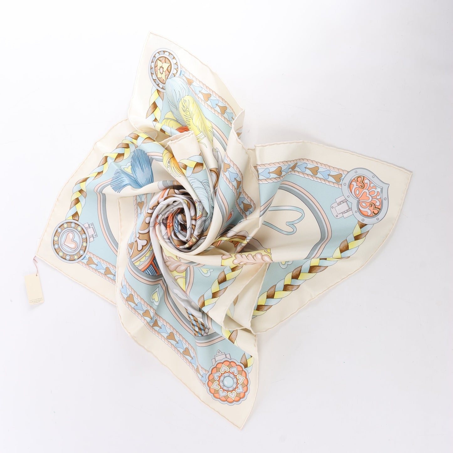 Hermes Carré 90 "HARNAIS DE COEUR" Mouchoir en soie multicolore