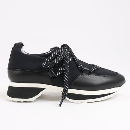 Pierre Hardy Sneaker aus Leder und Stoff in Schwarz und Marineblau, Größe 37 EU