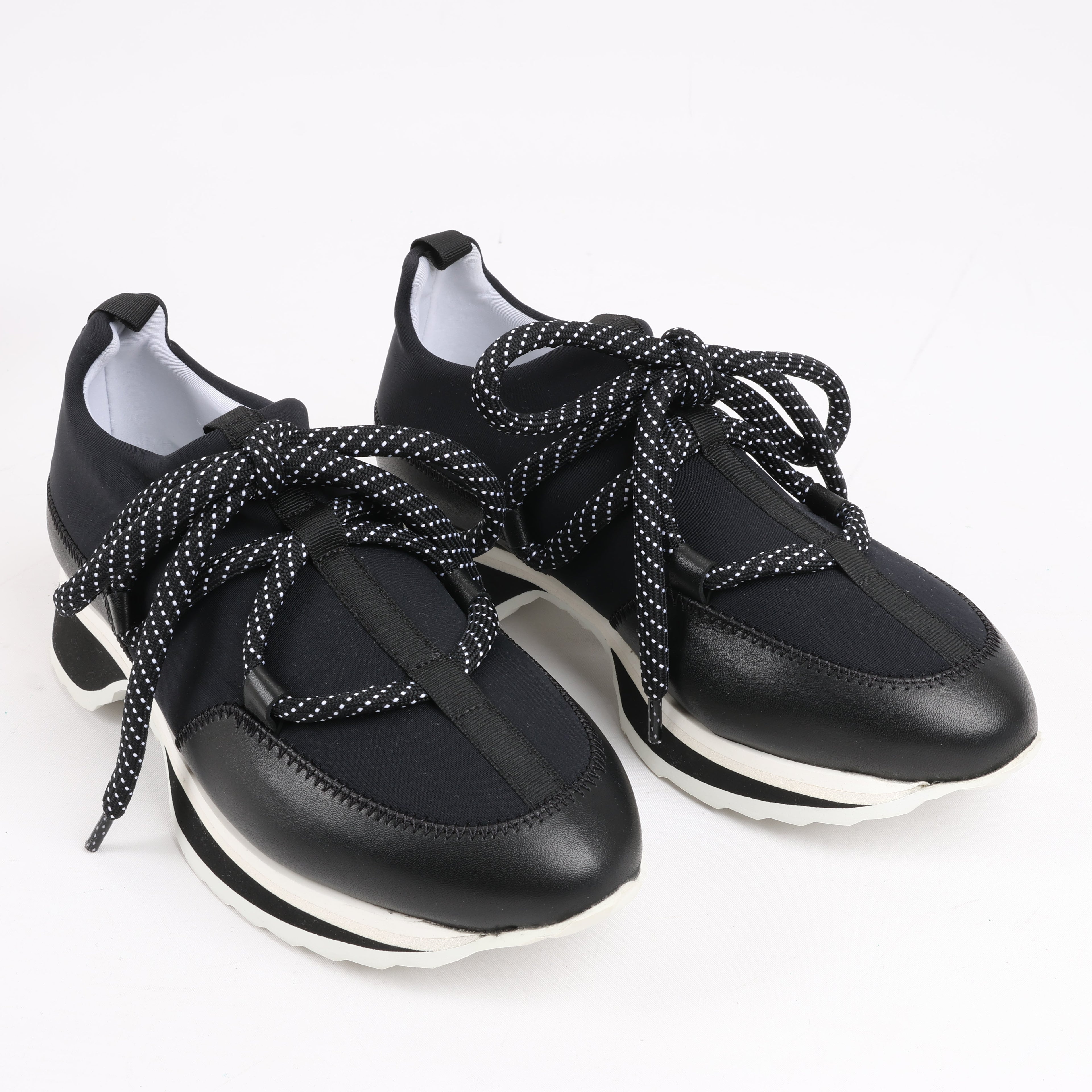 Pierre Hardy Leather x Fabric Sneakers in Black x Navy, Size 37 EU