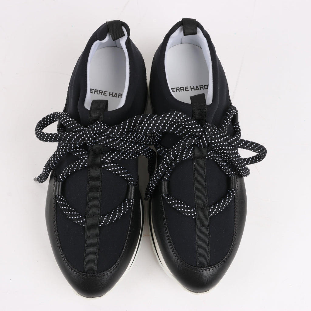 Pierre Hardy Leather x Fabric Sneakers in Black x Navy, Size 37 EU