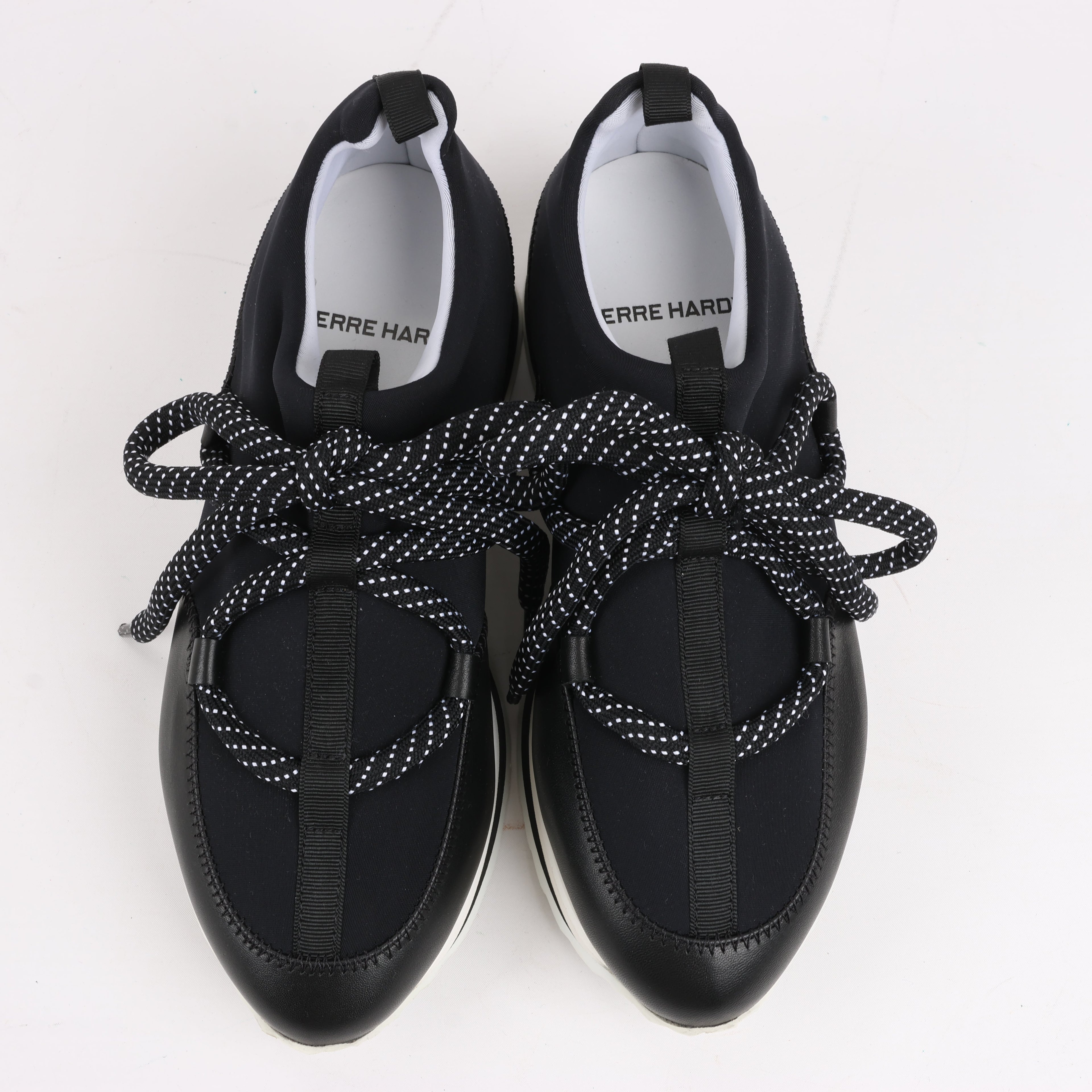 Pierre Hardy Leather x Fabric Sneakers in Black x Navy, Size 37 EU