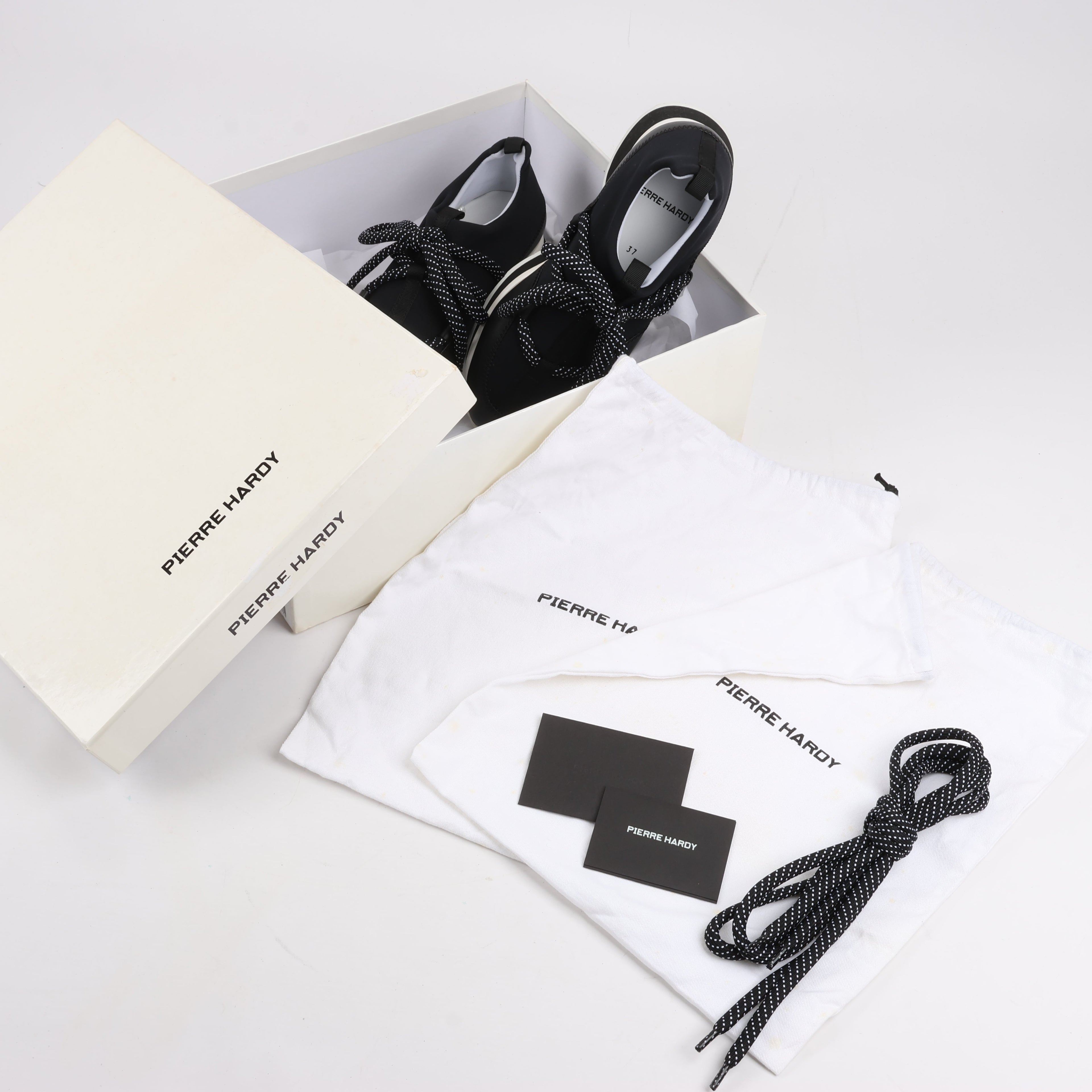 Pierre Hardy Leather x Fabric Sneakers in Black x Navy, Size 37 EU