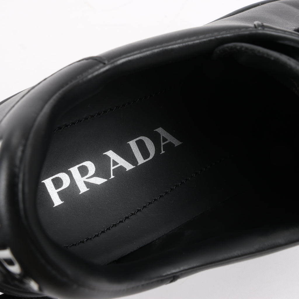 PRADA Logo Leather Sneakers in Black × White 1E282N, Size 37.5 EU