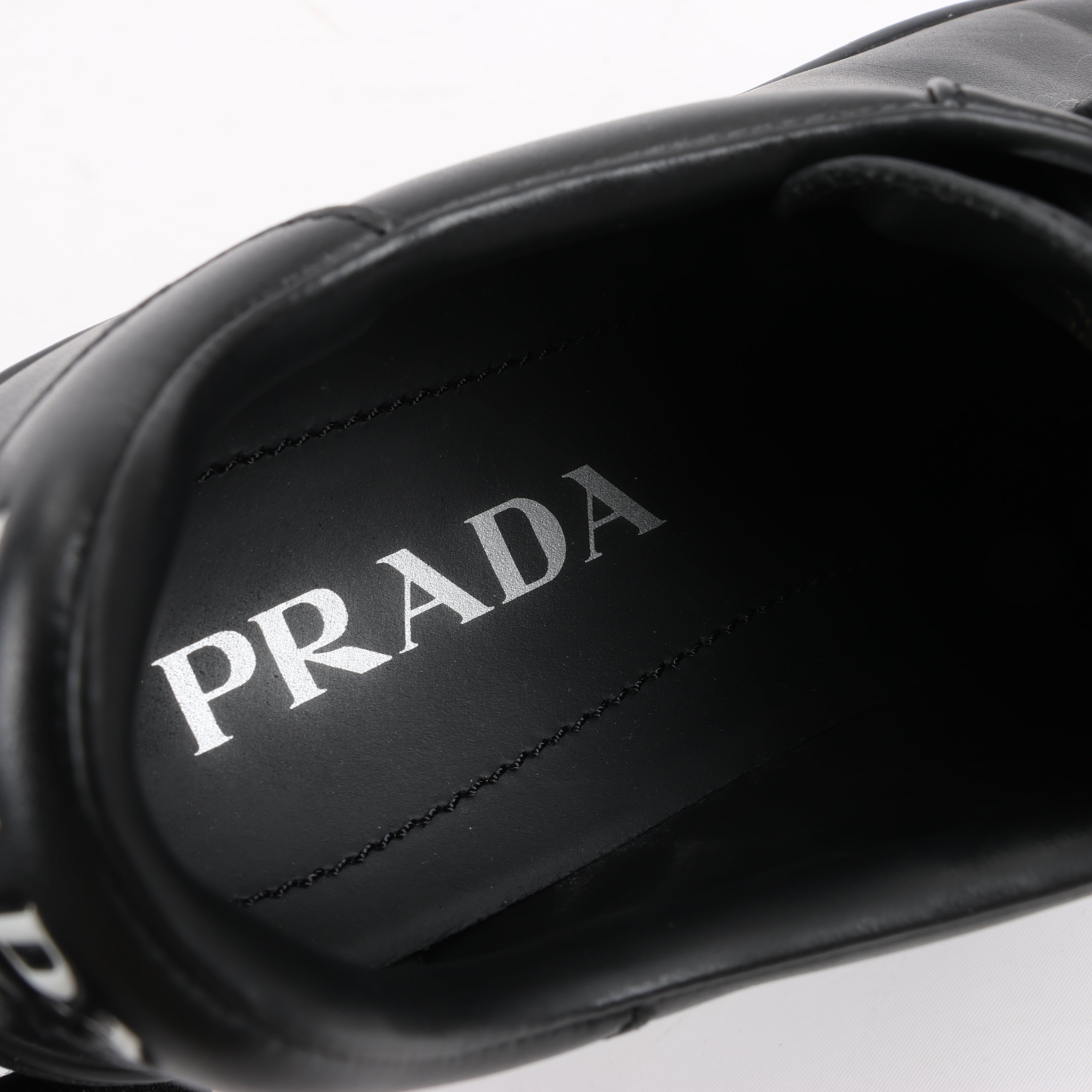 PRADA Logo Leather Sneakers in Black × White 1E282N, Size 37.5 EU
