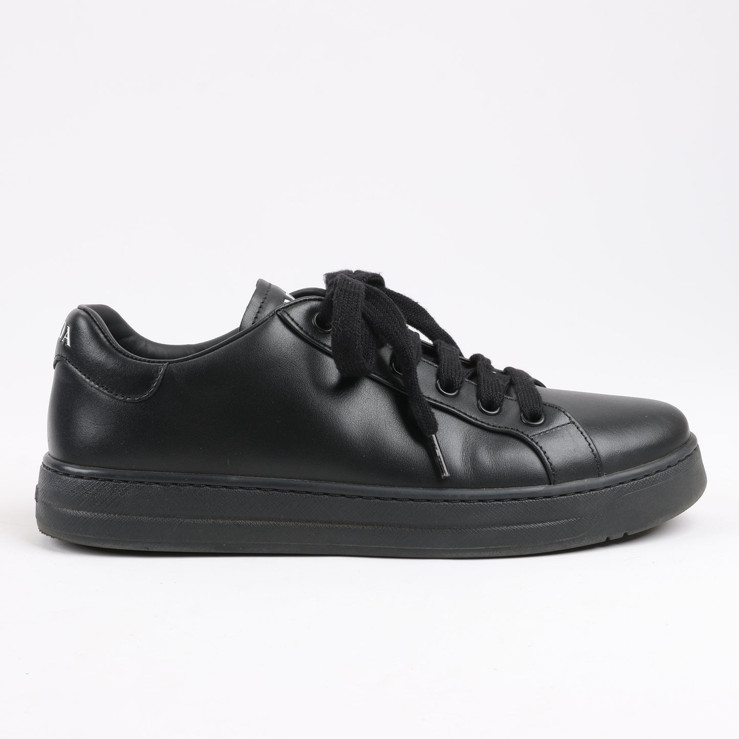 PRADA Logo Leather Sneakers in Black × White 1E282N, Size 37.5 EU