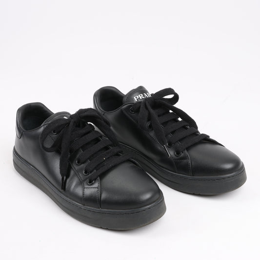 PRADA Logo Leather Sneakers in Black × White 1E282N, Size 37.5 EU
